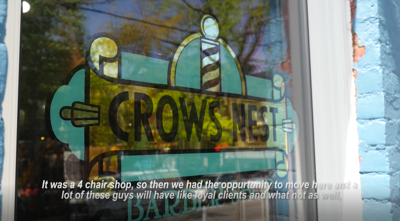 Screenshot of Connor Marquez's Interview video, it being the logo of the barbershop Crow's Nest.