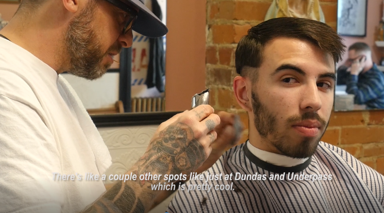 Screenshot of Connor Marquez's Interview video, in which Connor interviews a barber will receiving a haircut from them