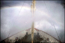 Photo of the research vessel in a storm